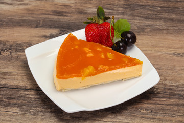 Cheesecake with apricot served strawberry
