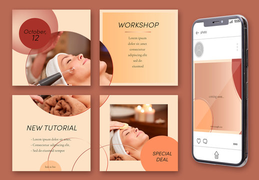 Set of 15 Social Media Post Layouts with Warm Color Theme
