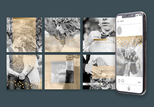 Social Media Post Layout Set with Gold Overlay and Sequins