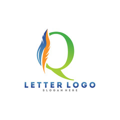 Initial letter Q logo with Feather modern minimalist Luxury.
