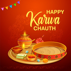 illustration of greetings for Indian Hindu festival Happy Karwa Chauth