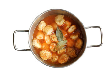 Dish meatballs in a pan.