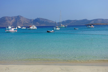 Obraz premium Amazing Ammos sandy turquoise beach of Ano Koufonissi island, Small Cyclades, Greece