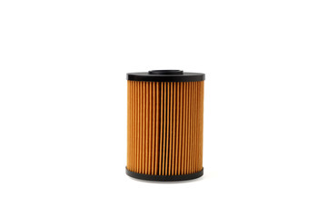 Brand new Oil filter isolated on white background, automobile spare parts.