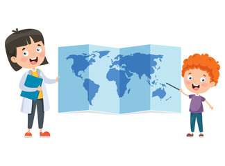 Little Students Studying Geography