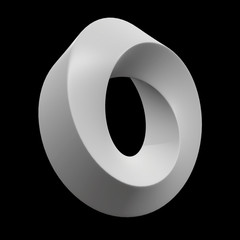 Mobius strip ring sacred geometry. Spatial figure with upturned surfaces. Optical illusion with dual circular contour. 3d render on black background