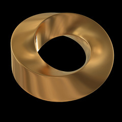 Mobius strip ring sacred geometry. Spatial figure with upturned surfaces. Optical illusion with dual circular contour. 3d render on black background