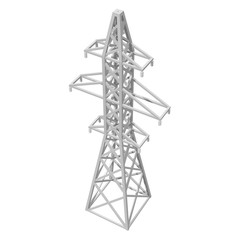 Power transmission tower high voltage pylon. Low poly 3d render isolated on white background.
