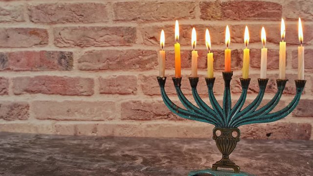 Hanukkah jewish holiday with menorah traditional Candelabra top retro