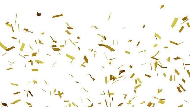 Gold confetti isolated on white background, alpha matte.