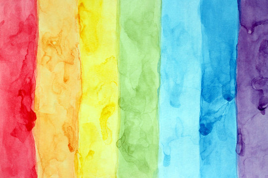 Pattern abstract background multicolored rainbow stripes. Hand drawn watercolor.
