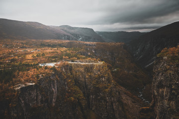 Fototapeta na wymiar Scenic view of wild nature at Norwegian national park at autumn season.