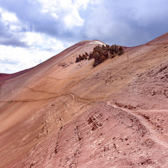 Naklejka premium Colourful rock formations in the mineral-rich mountains of Red Valley. Cordillera Vilcanota, Cusco, Peru
