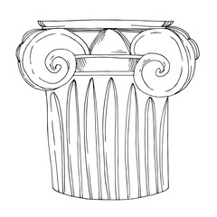 Vector Antique greek columns. Black and white engraved ink art. Isolated ancient illustration element.