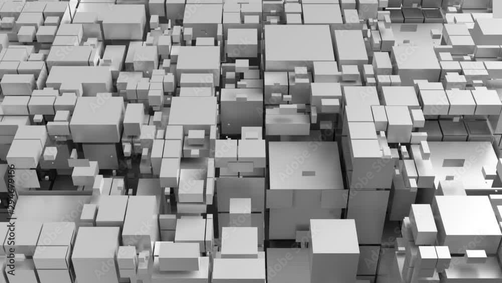 Poster 3d render background with fractured into squares and rectangles surface. random sizes of pieces. loo