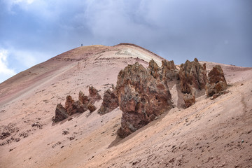 Colourful rock formations in the mineral-rich mountains of Red Valley. Cordillera Vilcanota, Cusco, Peru