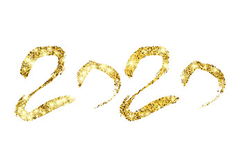 2020 gold glitter lettering and hand drawn numbers