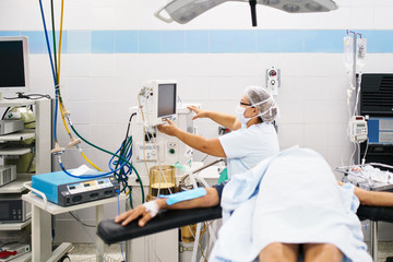 Nurse and patient preparing for operation