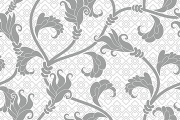 Seamless pattern with floral vector Illustration, Indonesian batik motif