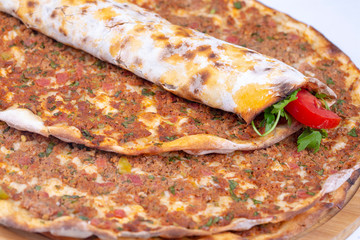 Traditional delicious Turkish food; Turkish pizza; Lahmacun