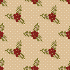 Autumn berries. Seamless vector illustration with abstract rowan branches