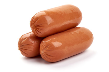 Tasty fresh boiled sausages, isolated on white background