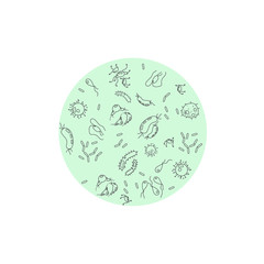 Bacteria and germs set, microorganisms disease causing objects. Illness bacilli, microbes, viruses and microorganisms outline vector icons.