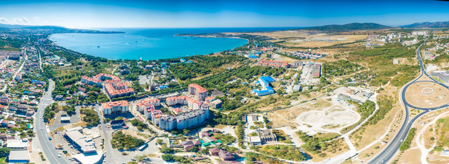 Aerial view of the Gelendzhik Bay. View from height from Novorossiysk. Gelendzhik resort is the best resort on the Black sea and the South of Russia