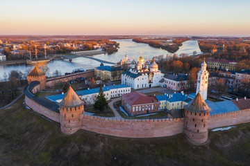 Veliky Novgorod, the old city, the ancient walls of the Kremlin, St. Sophia Cathedral. Famous...