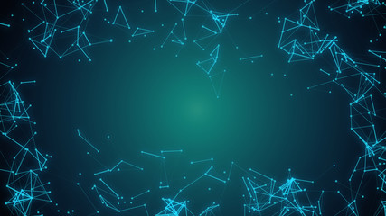 Abstract background motion transformation of empty copy space with plexus pattern of future innovation technology digital business concept with line network for decentralize communication connection