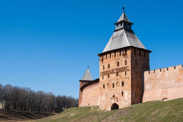 The Spasskaya Tower of Novgorod Kremlin in Veliky Novgorod, Russia