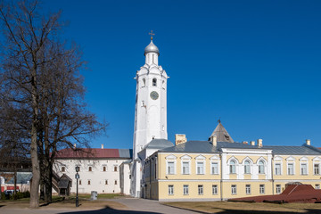Chasozvonya ( bell tower with a clock) Vladychny courtyard in the Kremlin in Veliky Novgorod