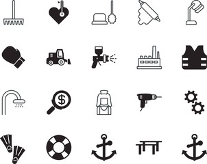 equipment vector icon set such as: rake, rolling-pin, romance, s, earth, flippers, vest, vacuum, roller, refinery, pouring, hairdresser, cylinder, worker, champion, money, kitchen, pin, clothing