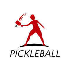 Pickleball player silhouette, sportsman vector Illustration on a white background