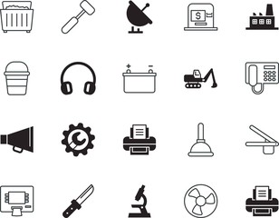 equipment vector icon set such as: sparse, auto, refinery, heavy, cool, paper, blower, exhaust, hunter, pot, wrench, cooler, tools, sanitary, chemistry, army, soil, microscope, contact, lab, vehicle