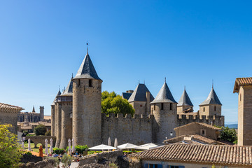 Fototapeta premium CARCASSONNE / FRANCE - SEPTEMBER 12, 2019: Inside the fortress Carcassonne, Languedoc, France