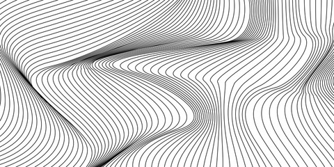 Wavy background of lines. Monochrome dynamic surface with effect of optical illusion. Vector.