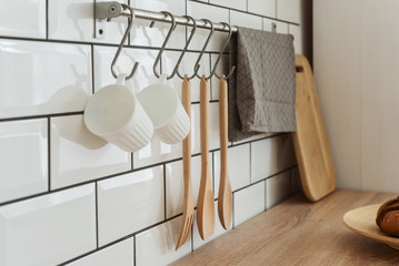 Jars of food in the modern bright kitchen