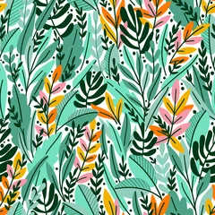 Keuken foto achterwand Turquoise Naadloos patroon met tropische bladeren