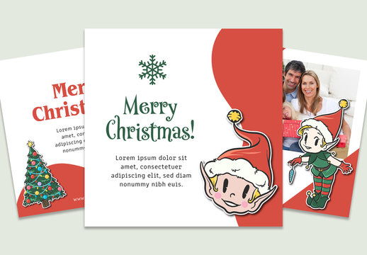 Christmas Social Media Post Layout Set with Illustrative Elements