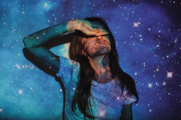 Space reality projection woman dreamy portrait