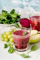 fresh beetroot smoothie, with grapes, spinach and apple