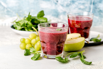 fresh beetroot smoothie, with grapes, spinach and apple
