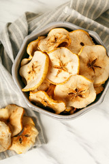 Bowl of Healthy Snack from fruit Chips, dried apple