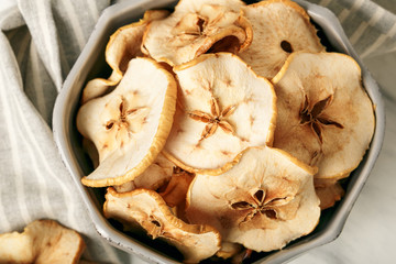 Bowl of Healthy Snack from fruit Chips, dried apple