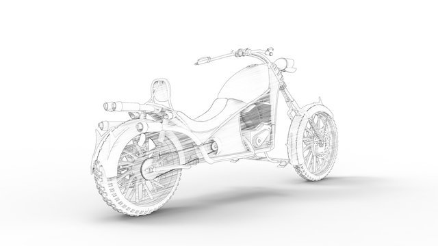3d rendering of a concept cruising motorcycle isolated in white studio