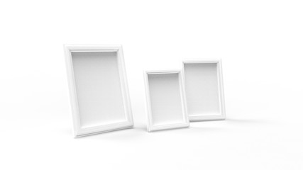 3d rendering of photo frames isolated in white studio background