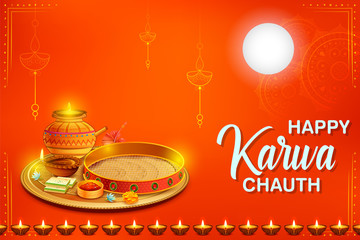 illustration of greetings for Indian Hindu festival Happy Karwa Chauth