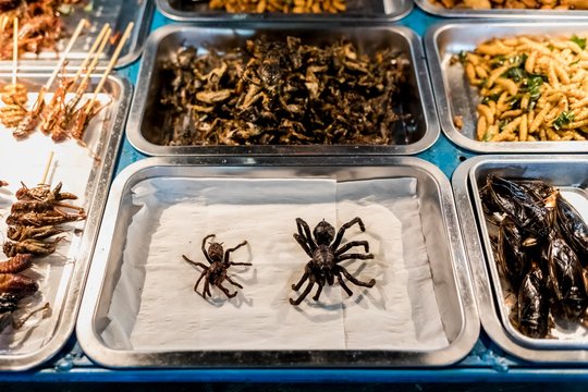 Insects on sale in a Market in Bangkok. Thailand.