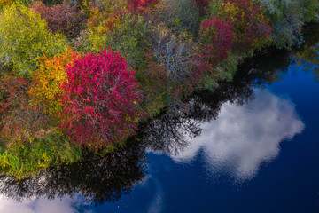 Latvian autumn nature. VIew from the top. Forest and river Jugla.